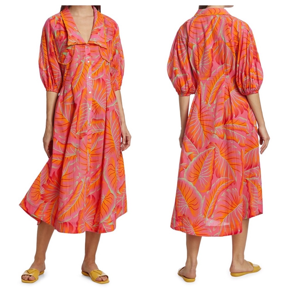 Farm Rio Bright Forest Midi Dress, Short Sleeve, Small, New With Tags